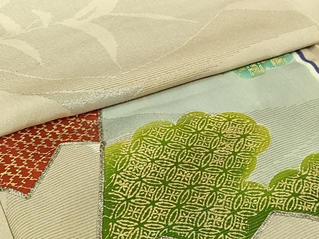 平和屋着物▽訪問着　単衣　駒刺繍　扇面吉祥文　金銀彩　金銀糸　正絹　逸品　AABL3722jh