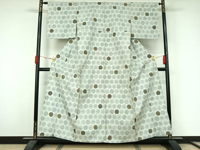 平和屋着物▽本場大島紬　染大島　単衣　手描き　正倉院花文　正絹　逸品　AABL3724jh