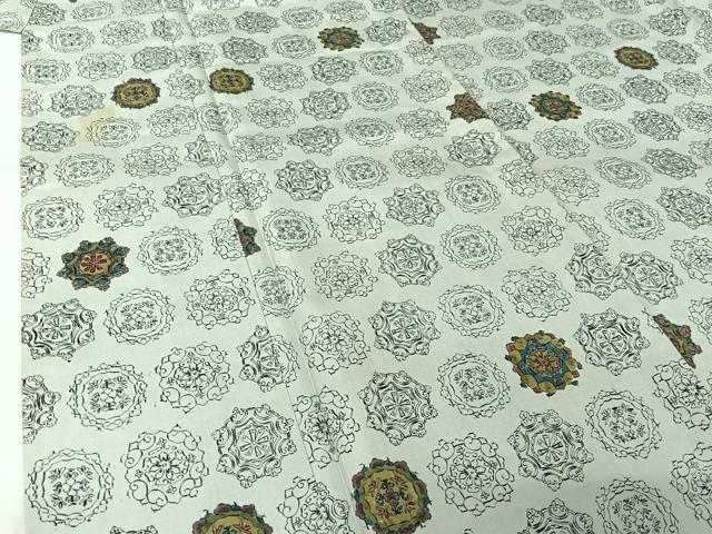 平和屋着物▽本場大島紬　染大島　単衣　手描き　正倉院花文　正絹　逸品　AABL3724jh