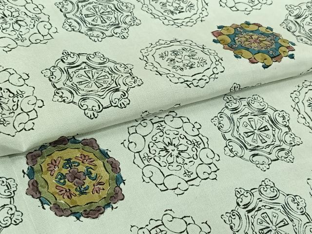 平和屋着物▽本場大島紬　染大島　単衣　手描き　正倉院花文　正絹　逸品　AABL3724jh