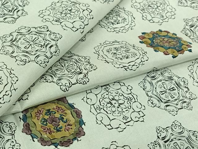 平和屋着物▽本場大島紬　染大島　単衣　手描き　正倉院花文　正絹　逸品　AABL3724jh