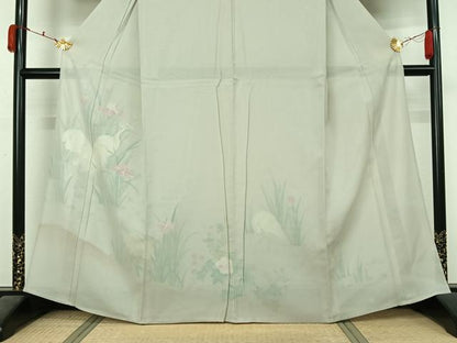 平和屋着物▽訪問着　無双　紗袷　紗×絽　手描き　花鳥文　白鷺　正絹　逸品　AABL3725jh