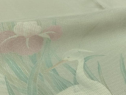 平和屋着物▽訪問着　無双　紗袷　紗×絽　手描き　花鳥文　白鷺　正絹　逸品　AABL3725jh