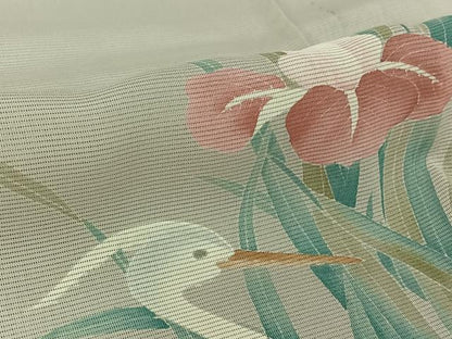 平和屋着物▽訪問着　無双　紗袷　紗×絽　手描き　花鳥文　白鷺　正絹　逸品　AABL3725jh