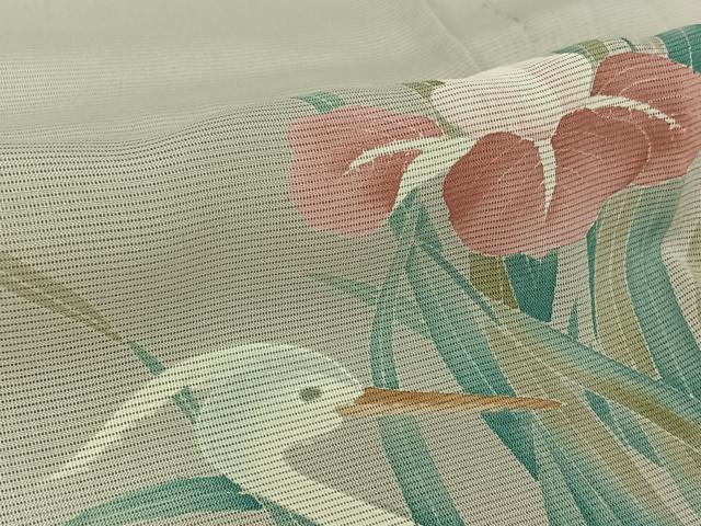 平和屋着物▽訪問着　無双　紗袷　紗×絽　手描き　花鳥文　白鷺　正絹　逸品　AABL3725jh