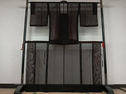 平和屋着物▽羽織　スリーシーズン　春夏秋　塵除け　二部式　黒地　正絹　逸品　AABL3733jh