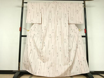 平和屋着物▽上質な紬　単衣　幾何学文様　正絹　逸品　AABL3735jh