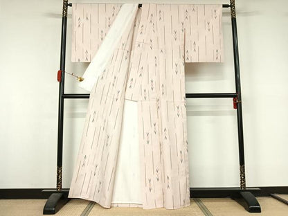 平和屋着物▽上質な紬　単衣　幾何学文様　正絹　逸品　AABL3735jh
