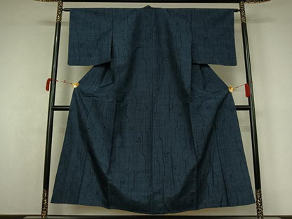 平和屋着物▽上質な紬　単衣　草葉文　正絹　逸品　AABL3744jh