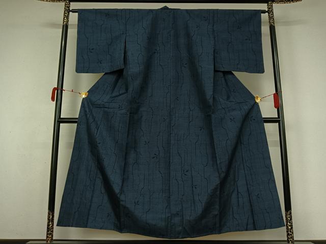 平和屋着物▽上質な紬　単衣　草葉文　正絹　逸品　AABL3744jh