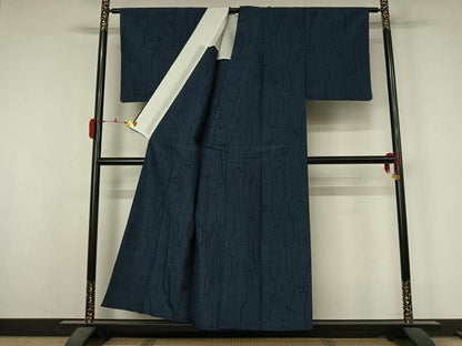 平和屋着物▽上質な紬　単衣　草葉文　正絹　逸品　AABL3744jh