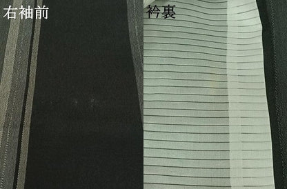平和屋着物▽本塩沢　やまだ織　単衣　縞　黒地　やまと誂製　証紙付き　正絹　逸品　AABL3745jh