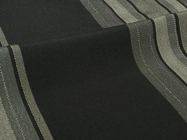 平和屋着物▽本塩沢　やまだ織　単衣　縞　黒地　やまと誂製　証紙付き　正絹　逸品　AABL3745jh