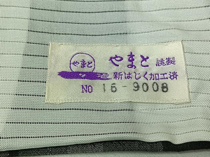 平和屋着物▽本塩沢　やまだ織　単衣　縞　黒地　やまと誂製　証紙付き　正絹　逸品　AABL3745jh