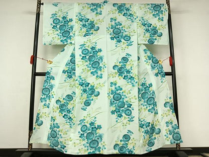 平和屋着物▽小紋　単衣　草花文　洗える着物　AABL3749jh