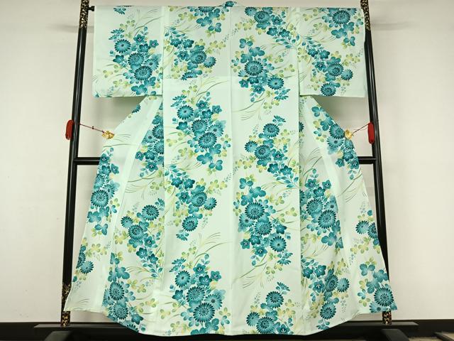 平和屋着物▽小紋　単衣　草花文　洗える着物　AABL3749jh