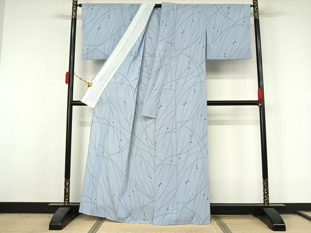 平和屋着物▽洗える最高級着物　＜英＞はなぶさ謹製　小紋　単衣　枝葉文　洗える着物　AABL3750jh