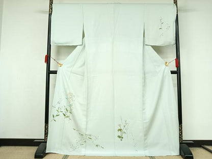平和屋着物▽訪問着　単衣　草花文　金彩　ロング丈　正絹　逸品　未使用　AABL3753jh