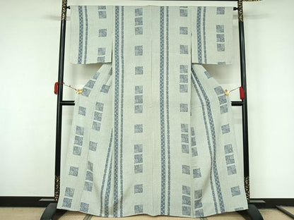 平和屋着物▽上質な小紋　単衣　幾何学花間道　正絹　逸品　AABL3754jh