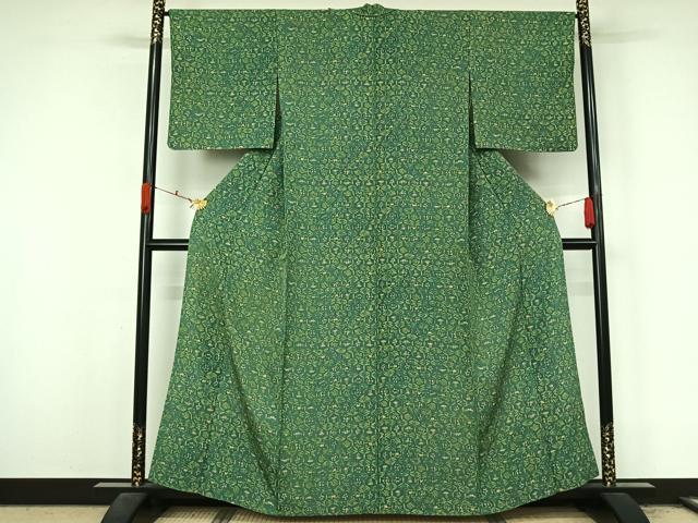 平和屋着物▽上質な小紋　単衣　草花文　正絹　逸品　AABL3760jh
