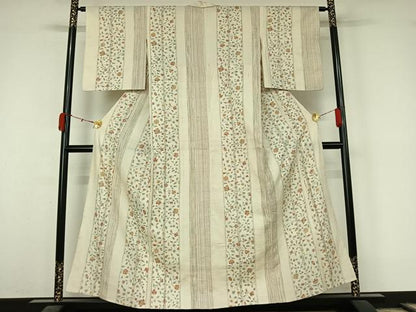 平和屋着物▽上質な小紋　単衣　生紬地　花間道　正絹　逸品　AABL3762jh