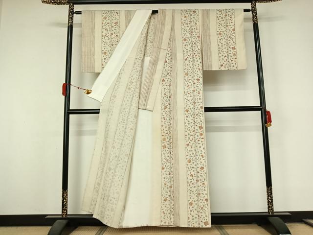 平和屋着物▽上質な小紋　単衣　生紬地　花間道　正絹　逸品　AABL3762jh