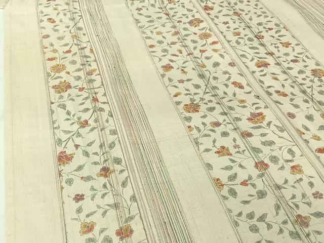 平和屋着物▽上質な小紋　単衣　生紬地　花間道　正絹　逸品　AABL3762jh
