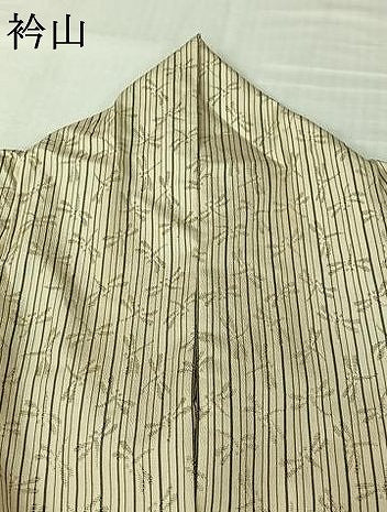 平和屋着物▽お召　単衣　捩り織　縞　勝虫　正絹　逸品　AABL3763jh