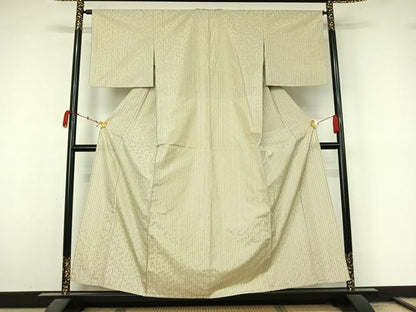 平和屋着物▽お召　単衣　捩り織　縞　勝虫　正絹　逸品　AABL3763jh