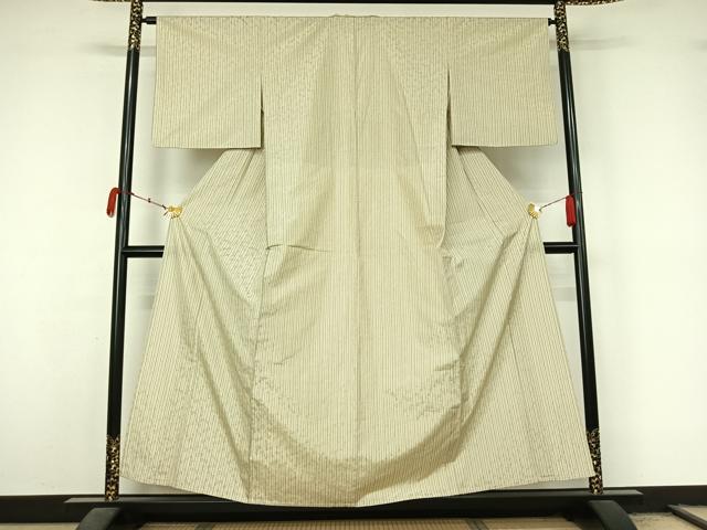 平和屋着物▽お召　単衣　捩り織　縞　勝虫　正絹　逸品　AABL3763jh