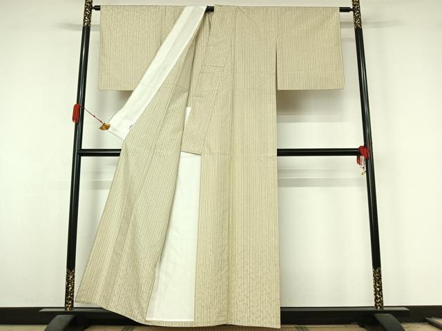 平和屋着物▽お召　単衣　捩り織　縞　勝虫　正絹　逸品　AABL3763jh