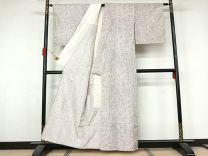 平和屋着物▽上質な小紋　単衣　紬地　墨流し文様　正絹　逸品　AABL3767jh