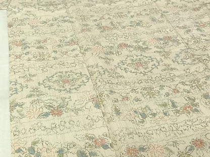 平和屋着物▽上質な紬　単衣　横段花文　正絹　逸品　AABL3768jh