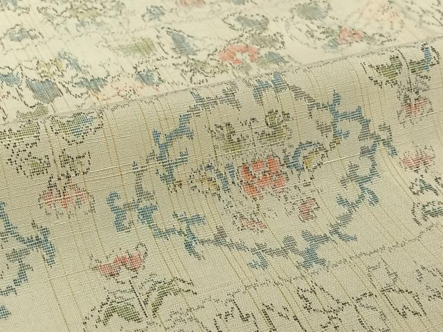 平和屋着物▽上質な紬　単衣　横段花文　正絹　逸品　AABL3768jh