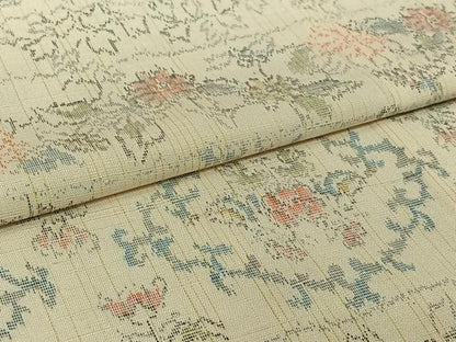 平和屋着物▽上質な紬　単衣　横段花文　正絹　逸品　AABL3768jh