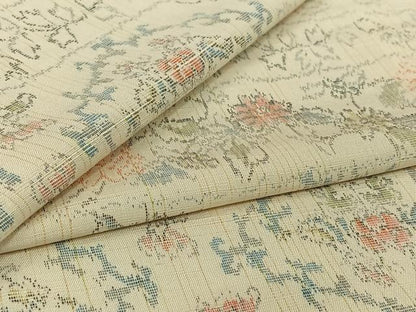 平和屋着物▽上質な紬　単衣　横段花文　正絹　逸品　AABL3768jh