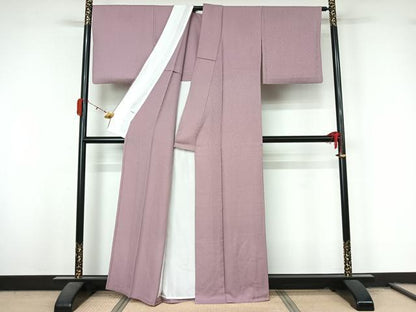 平和屋着物▽上質な色無地　単衣　草花地紋　薄葡萄色　正絹　逸品　AABL3769jh