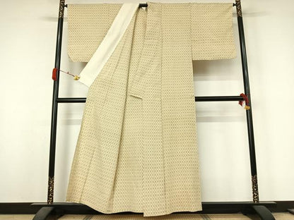 平和屋着物▽本塩沢　単衣　格子　正絹　逸品　AABL3770jh