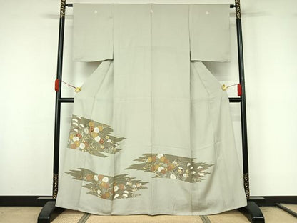 平和屋着物▽豪華色留袖　単衣　刺繍　草花文　金彩　正絹　逸品　AABL3771jh