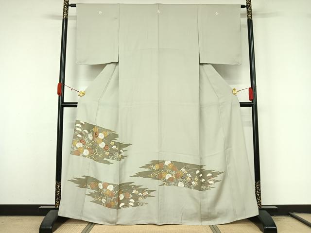 平和屋着物▽豪華色留袖　単衣　刺繍　草花文　金彩　正絹　逸品　AABL3771jh