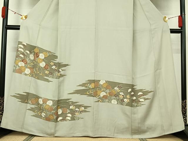 平和屋着物▽豪華色留袖　単衣　刺繍　草花文　金彩　正絹　逸品　AABL3771jh