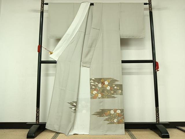 平和屋着物▽豪華色留袖　単衣　刺繍　草花文　金彩　正絹　逸品　AABL3771jh