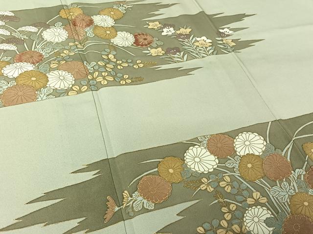 平和屋着物▽豪華色留袖　単衣　刺繍　草花文　金彩　正絹　逸品　AABL3771jh