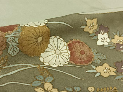 平和屋着物▽豪華色留袖　単衣　刺繍　草花文　金彩　正絹　逸品　AABL3771jh