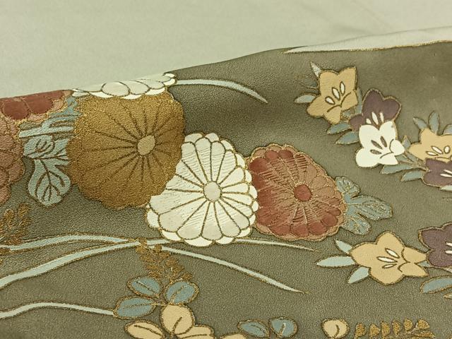 平和屋着物▽豪華色留袖　単衣　刺繍　草花文　金彩　正絹　逸品　AABL3771jh