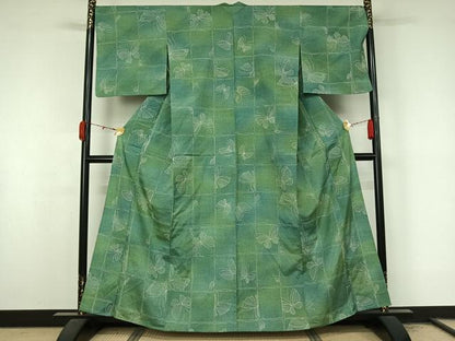 平和屋着物▽上質な小紋　単衣　紬地　舞蝶文　暈し染め　正絹　逸品　AABL3772jh