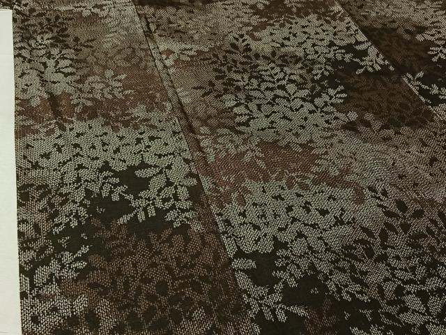 平和屋着物▽上質な紬　単衣　草葉文　正絹　逸品　AABL3778jh