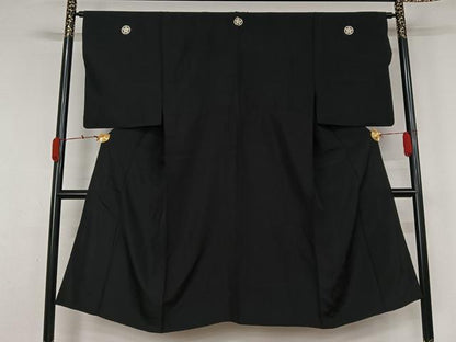 平和屋着物▽男性　黒紋付　単衣　正絹　逸品　AABL3780jh