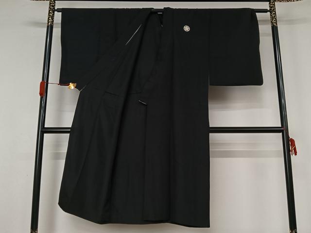 平和屋着物▽男性　黒紋付　単衣　正絹　逸品　AABL3780jh