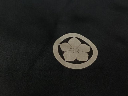 平和屋着物▽男性　黒紋付　単衣　正絹　逸品　AABL3780jh